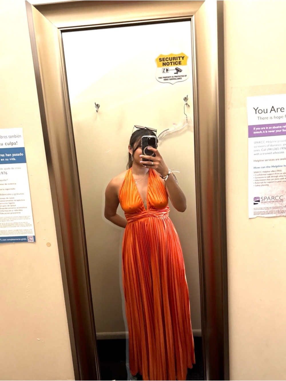Orange Halter Pleated Maxi Dress